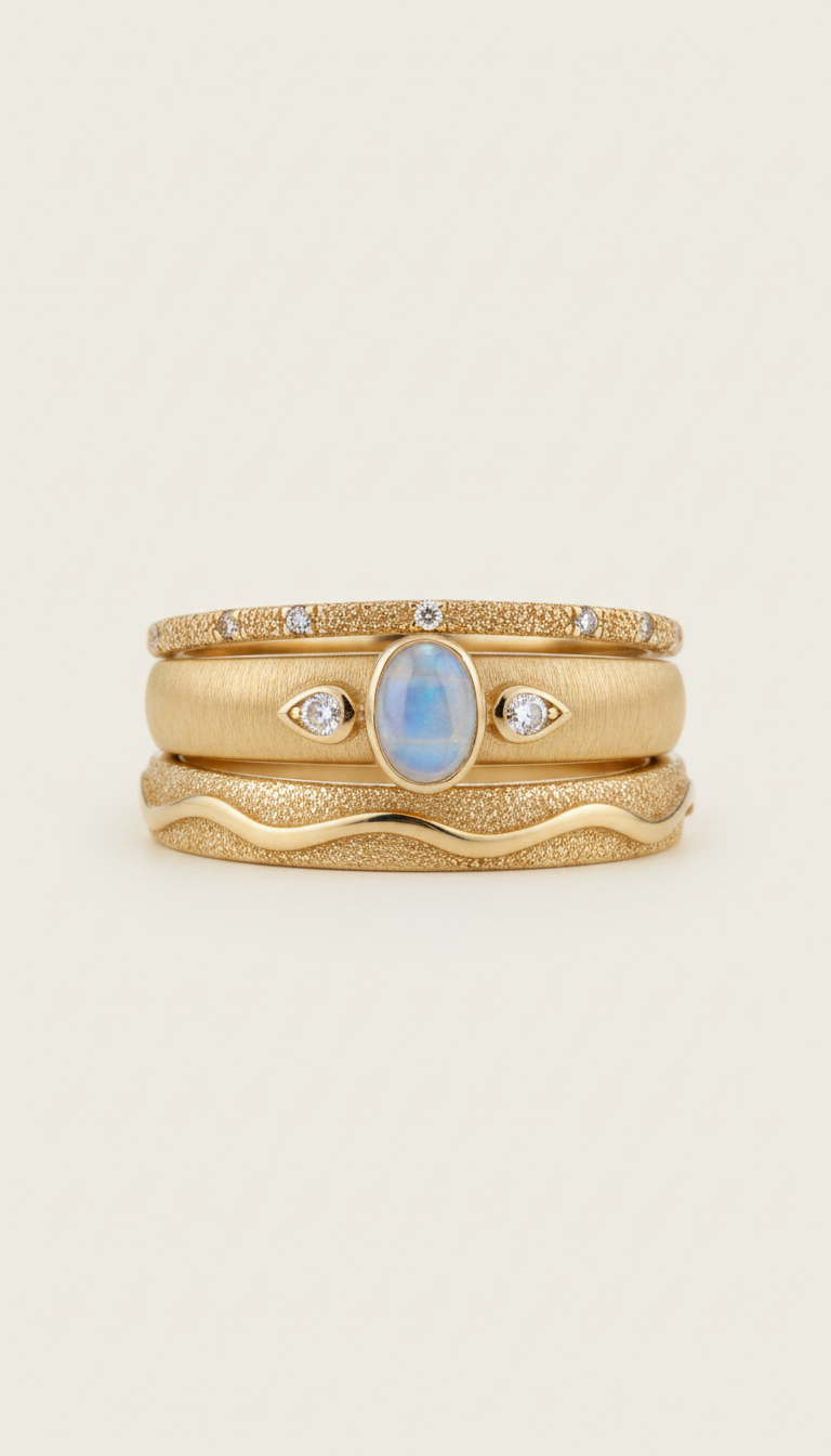 Golden Sand Textured Stacking Rings