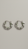 Sage Leaf Hoop Earrings In Platinum