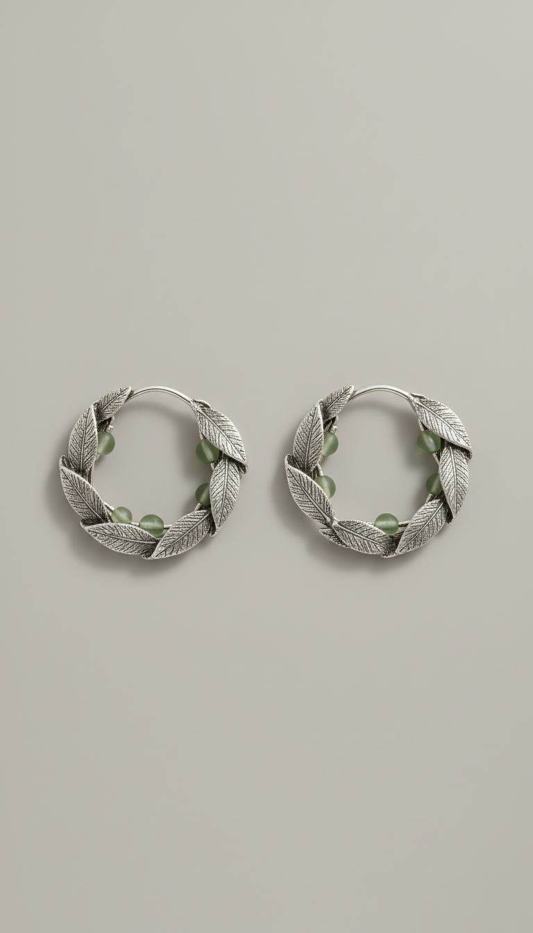 Sage Leaf Hoop Earrings In Platinum