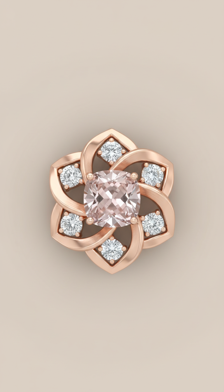 Diamond Pendant With Petal Blush Gold
